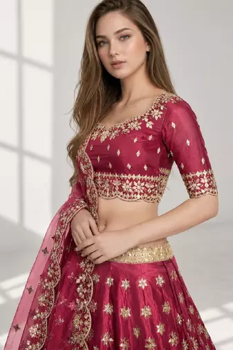 MAROON SEQUINS & EMBROIDERED ART SILK FESTIVAL LEHENGA CHOLI SET