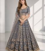 GREY SEQUINS & EMBROIDERED ART SILK FESTIVAL LEHENGA CHOLI SET