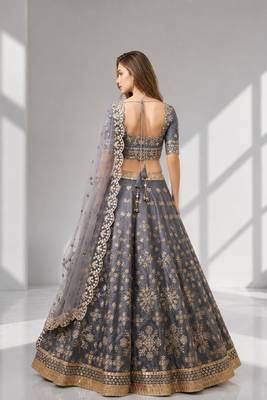 GREY SEQUINS & EMBROIDERED ART SILK FESTIVAL LEHENGA CHOLI SET 2