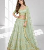 PISTA SEQUINS & EMBROIDERED ART SILK FESTIVAL LEHENGA CHOLI SET