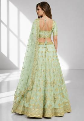 PISTA SEQUINS & EMBROIDERED ART SILK FESTIVAL LEHENGA CHOLI SET 2