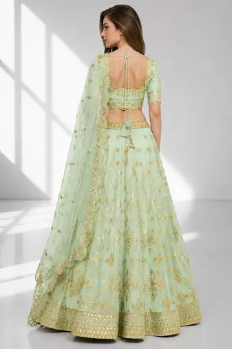 PISTA SEQUINS & EMBROIDERED ART SILK FESTIVAL LEHENGA CHOLI SET