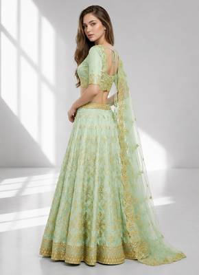 PISTA SEQUINS & EMBROIDERED ART SILK FESTIVAL LEHENGA CHOLI SET 3