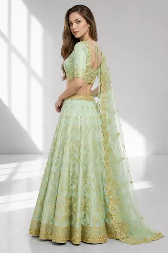 PISTA SEQUINS & EMBROIDERED ART SILK FESTIVAL LEHENGA CHOLI SET