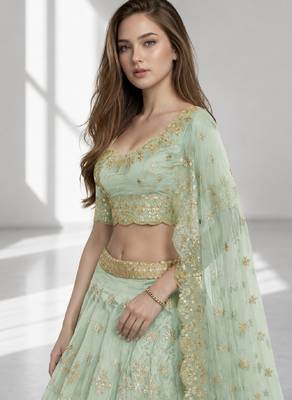 PISTA SEQUINS & EMBROIDERED ART SILK FESTIVAL LEHENGA CHOLI SET 5