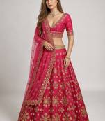 PINK SEQUINS & EMBROIDERED ART SILK FESTIVAL LEHENGA CHOLI SET