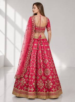 PINK SEQUINS & EMBROIDERED ART SILK FESTIVAL LEHENGA CHOLI SET 2