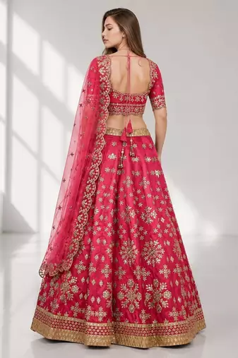 PINK SEQUINS & EMBROIDERED ART SILK FESTIVAL LEHENGA CHOLI SET