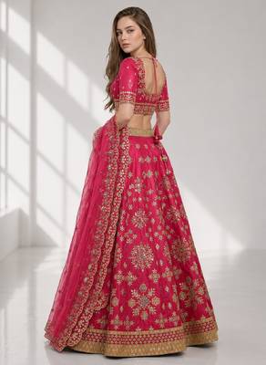 PINK SEQUINS & EMBROIDERED ART SILK FESTIVAL LEHENGA CHOLI SET 3