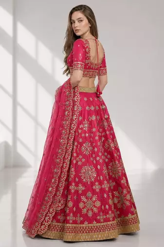 PINK SEQUINS & EMBROIDERED ART SILK FESTIVAL LEHENGA CHOLI SET