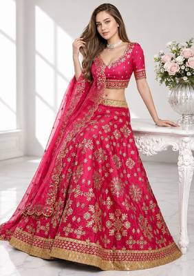 PINK SEQUINS & EMBROIDERED ART SILK FESTIVAL LEHENGA CHOLI SET 4