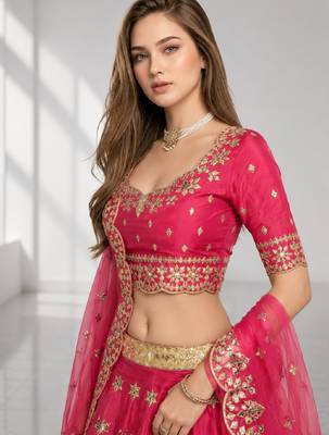PINK SEQUINS & EMBROIDERED ART SILK FESTIVAL LEHENGA CHOLI SET 5