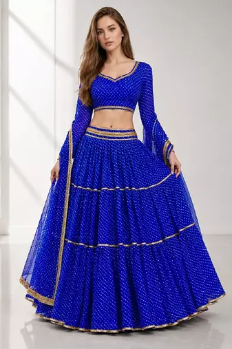 BLUE LERIYA GEORGETTE FESTIVAL LEHENGA CHOLI SET