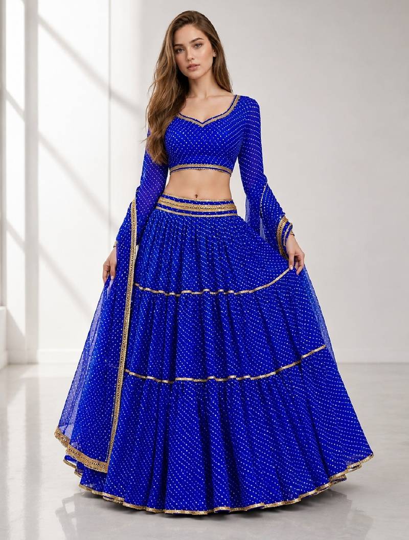 BLUE LERIYA GEORGETTE FESTIVAL LEHENGA CHOLI SET