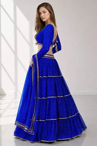 BLUE LERIYA GEORGETTE FESTIVAL LEHENGA CHOLI SET