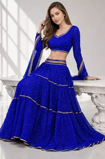 BLUE LERIYA GEORGETTE FESTIVAL LEHENGA CHOLI SET