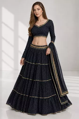 BLACK LERIYA GEORGETTE FESTIVAL LEHENGA CHOLI SET