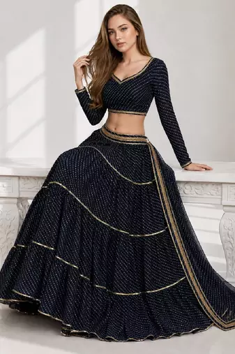 BLACK LERIYA GEORGETTE FESTIVAL LEHENGA CHOLI SET