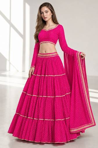 PINK LERIYA GEORGETTE FESTIVAL LEHENGA CHOLI SET
