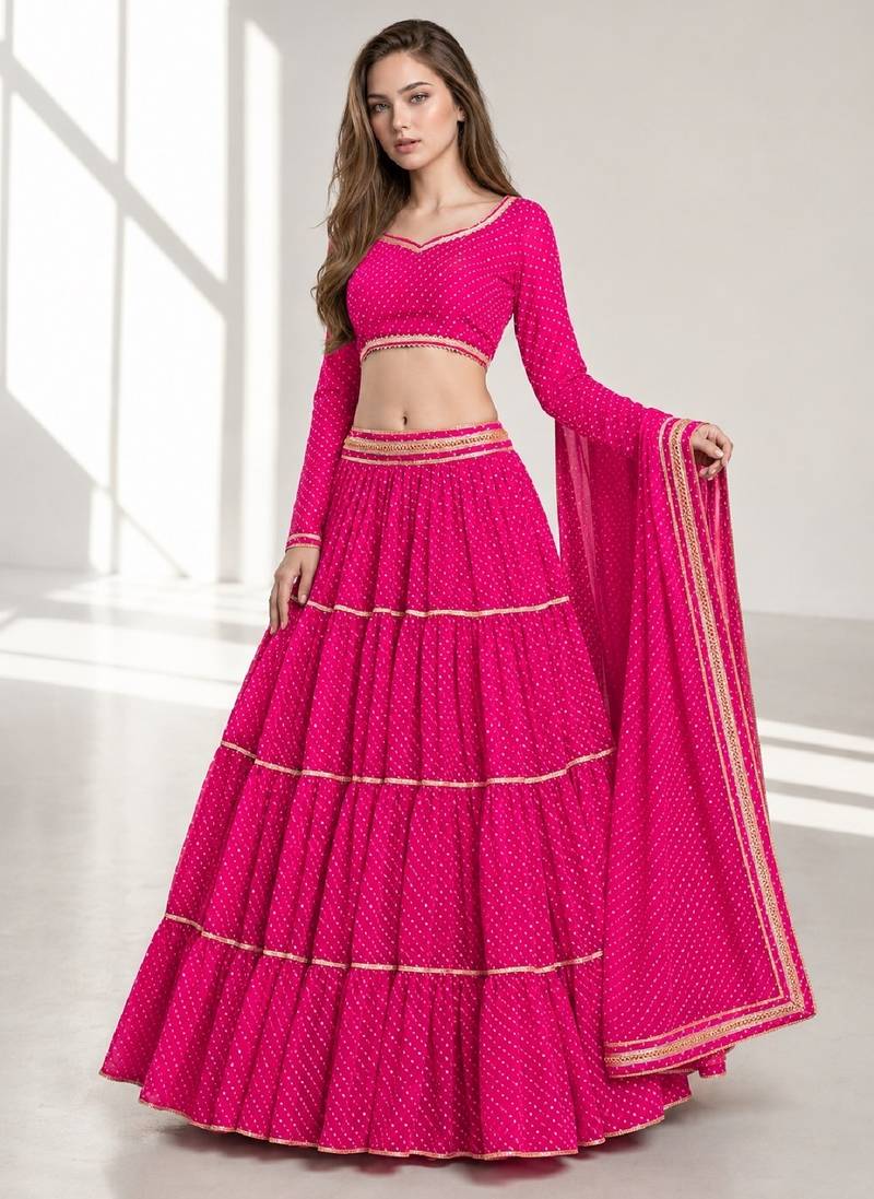 PINK LERIYA GEORGETTE FESTIVAL LEHENGA CHOLI SET
