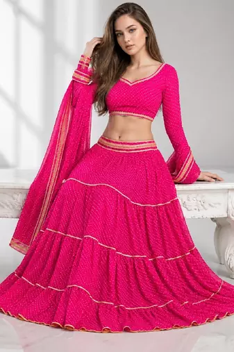 PINK LERIYA GEORGETTE FESTIVAL LEHENGA CHOLI SET