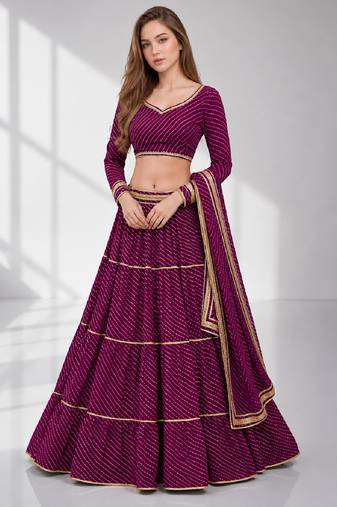 PURPLE LERIYA GEORGETTE FESTIVAL LEHENGA CHOLI SET