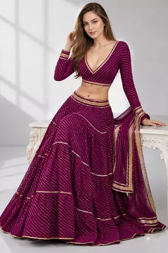 PURPLE LERIYA GEORGETTE FESTIVAL LEHENGA CHOLI SET