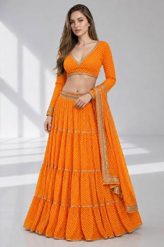 YELLOW LERIYA GEORGETTE FESTIVAL LEHENGA CHOLI SET