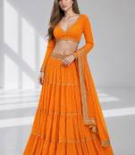 YELLOW LERIYA GEORGETTE FESTIVAL LEHENGA CHOLI SET