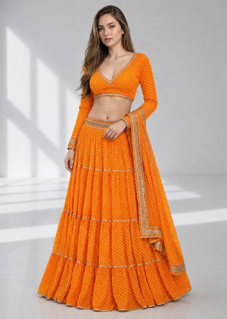 YELLOW LERIYA GEORGETTE FESTIVAL LEHENGA CHOLI SET
