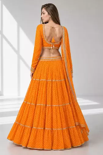 YELLOW LERIYA GEORGETTE FESTIVAL LEHENGA CHOLI SET