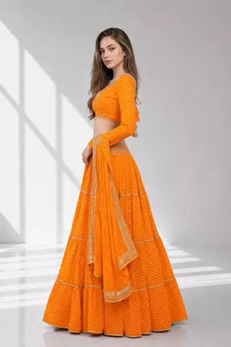 YELLOW LERIYA GEORGETTE FESTIVAL LEHENGA CHOLI SET