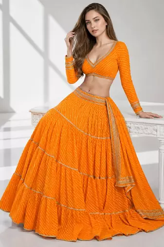 YELLOW LERIYA GEORGETTE FESTIVAL LEHENGA CHOLI SET