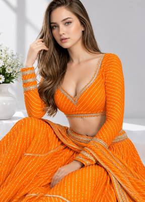 YELLOW LERIYA GEORGETTE FESTIVAL LEHENGA CHOLI SET 5