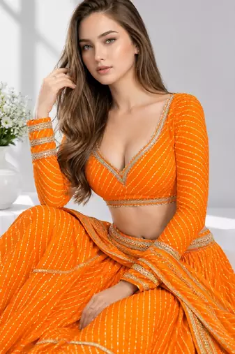 YELLOW LERIYA GEORGETTE FESTIVAL LEHENGA CHOLI SET