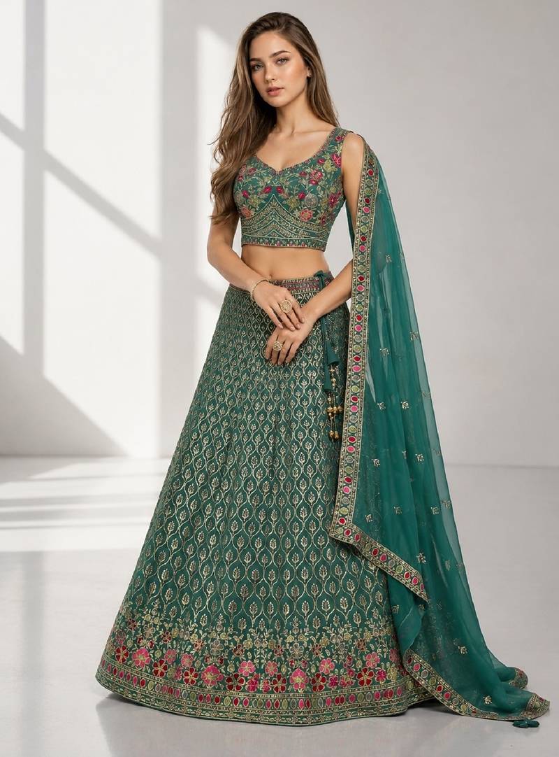 BLUE LERIYA GEORGETTE GEORGETTE WEDDING & PARTY WEAR FESTIVAL LEHENGA CHOLI SET