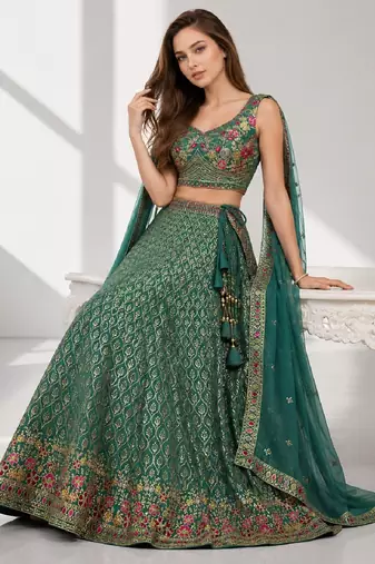 BLUE LERIYA GEORGETTE GEORGETTE WEDDING & PARTY WEAR FESTIVAL LEHENGA CHOLI SET