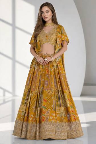 SKY SEQUINS & EMBROIDERED CHINNON FESTIVAL LEHENGA CHOLI SET FOR WOMEN'S