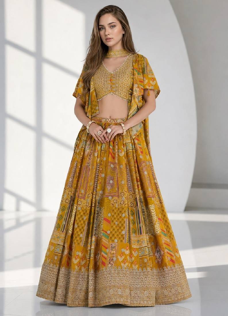 SKY SEQUINS & EMBROIDERED CHINNON FESTIVAL LEHENGA CHOLI SET FOR WOMEN'S