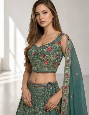 BLUE LERIYA GEORGETTE GEORGETTE WEDDING & PARTY WEAR FESTIVAL LEHENGA CHOLI SET 5