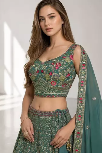BLUE LERIYA GEORGETTE GEORGETTE WEDDING & PARTY WEAR FESTIVAL LEHENGA CHOLI SET