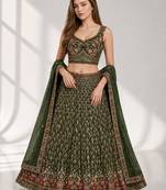 GREEN SEQUINS & EMBROIDERED GEORGETTE FESTIVAL LEHENGA CHOLI SET