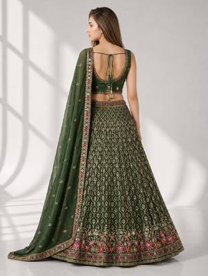 GREEN SEQUINS & EMBROIDERED GEORGETTE FESTIVAL LEHENGA CHOLI SET 2