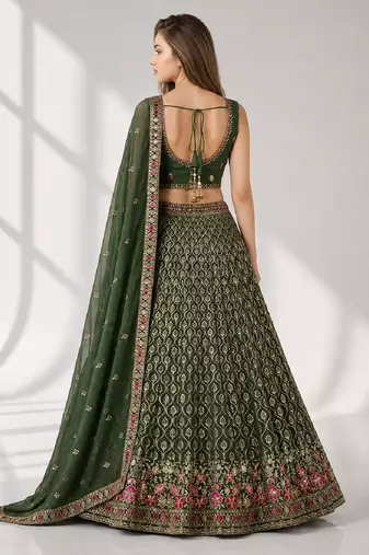 GREEN SEQUINS & EMBROIDERED GEORGETTE FESTIVAL LEHENGA CHOLI SET