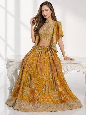 SKY SEQUINS & EMBROIDERED CHINNON FESTIVAL LEHENGA CHOLI SET FOR WOMEN'S 4