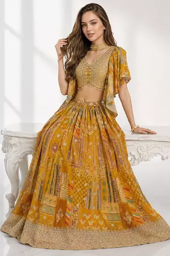 SKY SEQUINS & EMBROIDERED CHINNON FESTIVAL LEHENGA CHOLI SET FOR WOMEN'S
