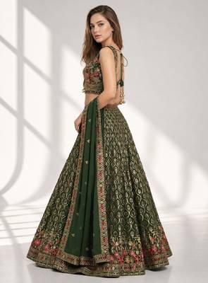 GREEN SEQUINS & EMBROIDERED GEORGETTE FESTIVAL LEHENGA CHOLI SET 3