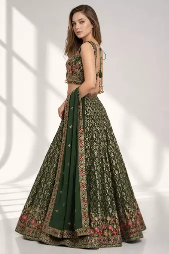 GREEN SEQUINS & EMBROIDERED GEORGETTE FESTIVAL LEHENGA CHOLI SET