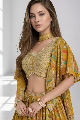 SKY SEQUINS & EMBROIDERED CHINNON FESTIVAL LEHENGA CHOLI SET FOR WOMEN'S