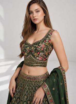 GREEN SEQUINS & EMBROIDERED GEORGETTE FESTIVAL LEHENGA CHOLI SET 5
